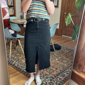 Mango Black denim midi skirt